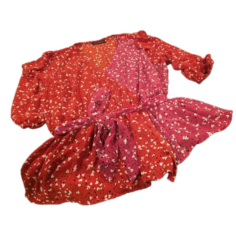 Lane Bryant 22 GUC Heart Blouse Faux Wrap 3/4 Sleeve, Plus Size, Two Toned - Picture 1 of 2
